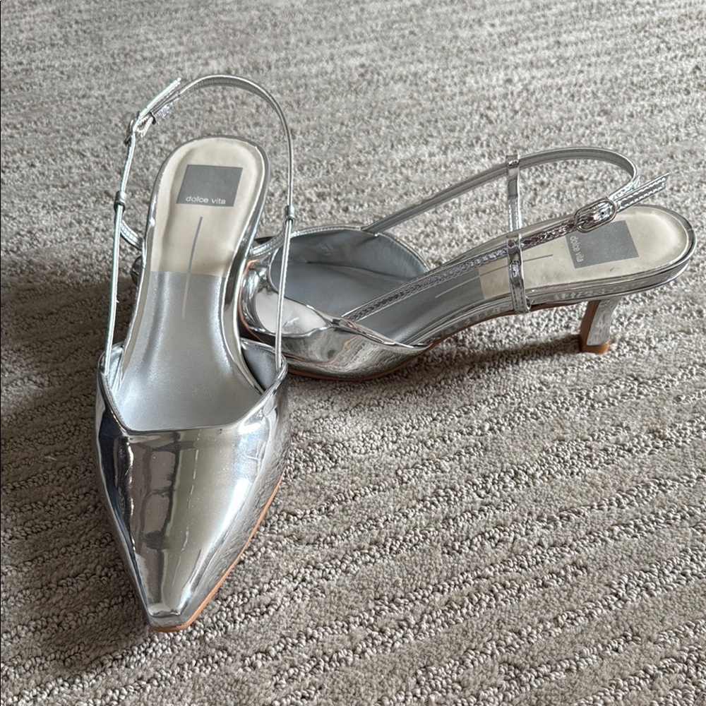 Dolce Vita Silver Slingback Heels with Pointed Toe